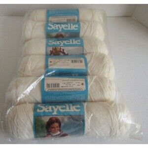 Dawn Sayelle Vintage Yarn Lot 6 Unused Skeins Off White Color 0319 Worsted